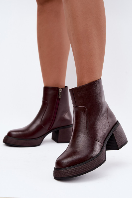 Ādas siltināti zābaki ar papēžiem D&A CR62-3369 bordo