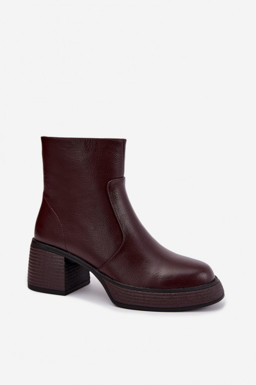 Ādas siltināti zābaki ar papēžiem D&A CR62-3369 bordo