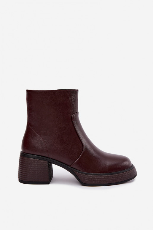 Ādas siltināti zābaki ar papēžiem D&A CR62-3369 bordo