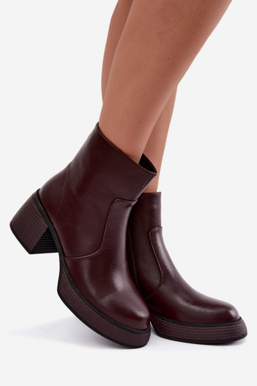 Ādas siltināti zābaki ar papēžiem D&A CR62-3369 bordo