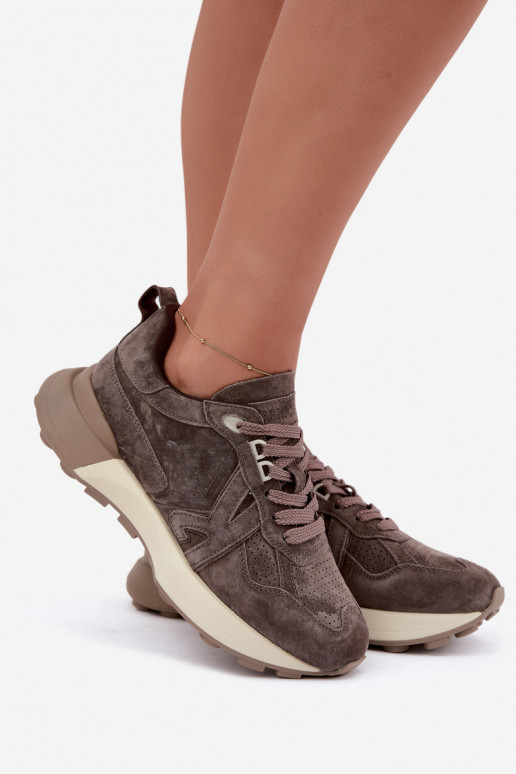 Mākslīgās zamšādas sieviešu sporta apavi Kobbo 67048 tumši brūni