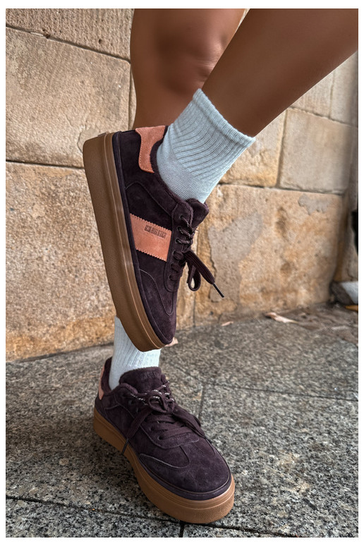 sneakeru stila zābaki no mākslīgā zamša sievietēm siltināti Big Star UU274770 šokolādes krāsā