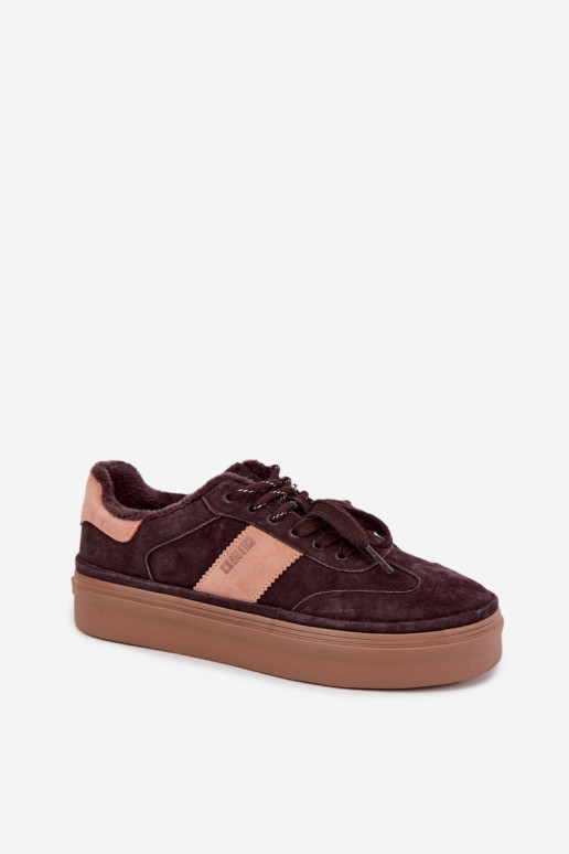 sneakeru stila zābaki no mākslīgā zamša sievietēm siltināti Big Star UU274770 šokolādes krāsā