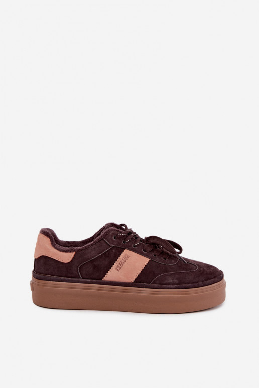 sneakeru stila zābaki no mākslīgā zamša sievietēm siltināti Big Star UU274770 šokolādes krāsā