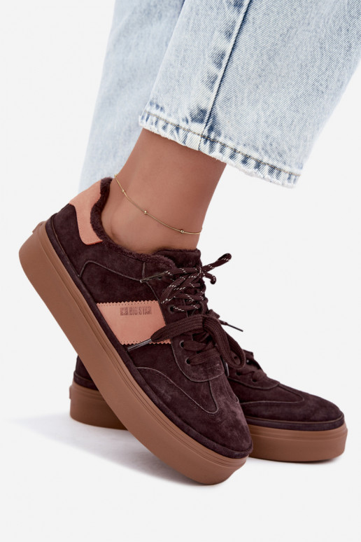 sneakeru stila zābaki no mākslīgā zamša sievietēm siltināti Big Star UU274770 šokolādes krāsā