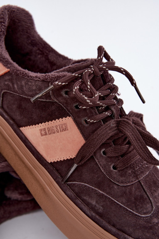 sneakeru stila zābaki no mākslīgā zamša sievietēm siltināti Big Star UU274770 šokolādes krāsā