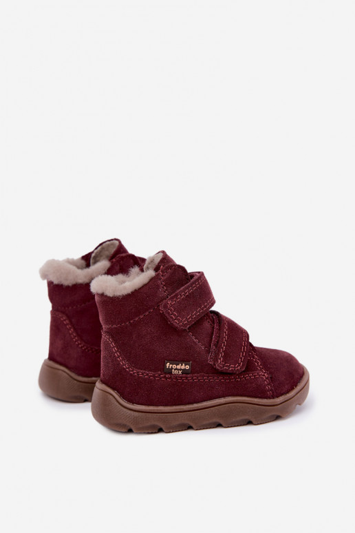 Zamša bērnu sniega zābaki Barefoot Froddo G2110151-4 bordo krāsā