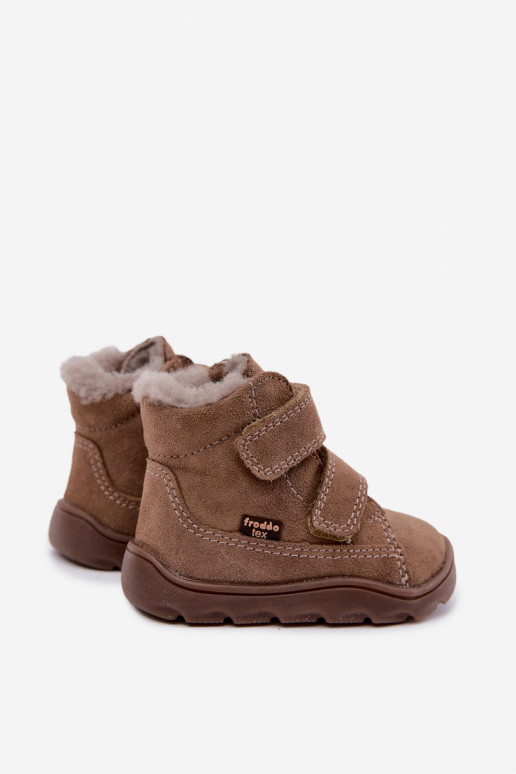 Zamša bērnu sniega zābaki Barefoot Froddo G2110151-8 smilšu krāsā