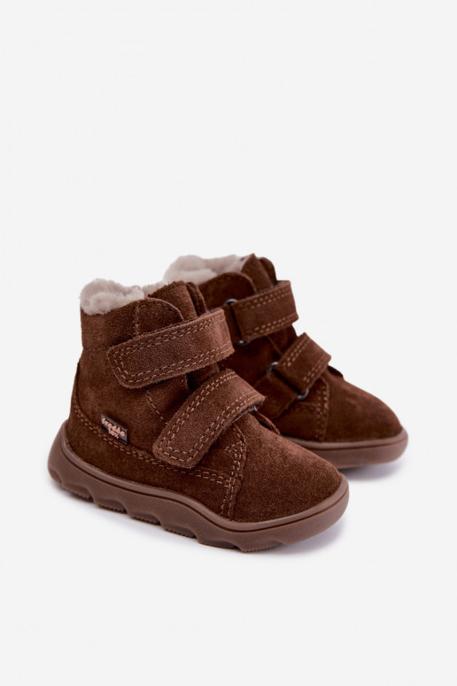 Zamša bērnu sniega zābaki Barefoot Froddo G2110151-13 šokolādes krāsā