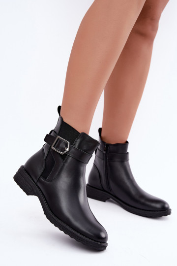 Mākslīgās ādas siltināti sieviešu potītes zābaki ar sprādzēm Sergio Leone BT-43 melni
