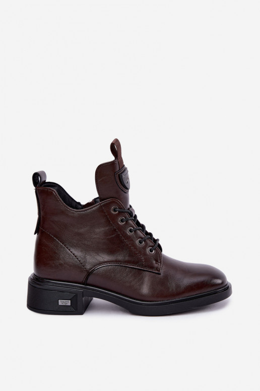 Ādas potītes zābaki ar ornamentiem Vinceza 133145 šokolādes krāsā