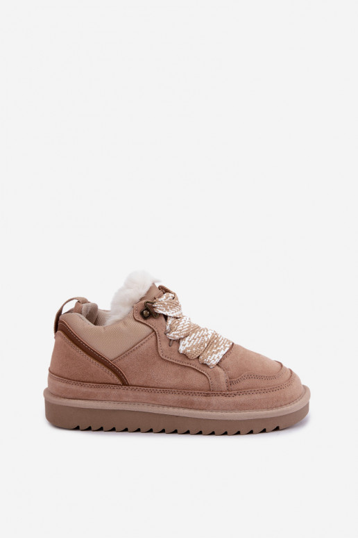 Mākslīgās zamšas sniega zābaki ar kažokādu un auklām Vinceza smilšu krāsas