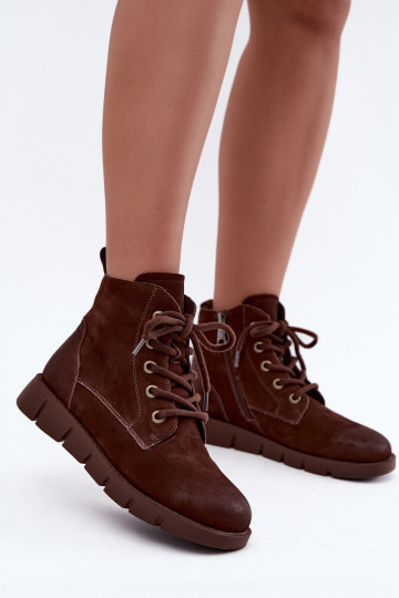 Dabīgās ādas siltināti potītes zābaki ar auklām Vinceza 67040 šokolādes krāsā 2
