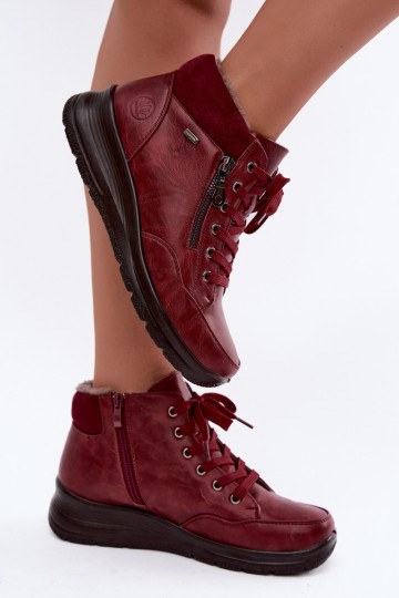 Sieviešu siltināti potītes zābaki ar kažokādu iekšpusē bordo krāsā Parvella