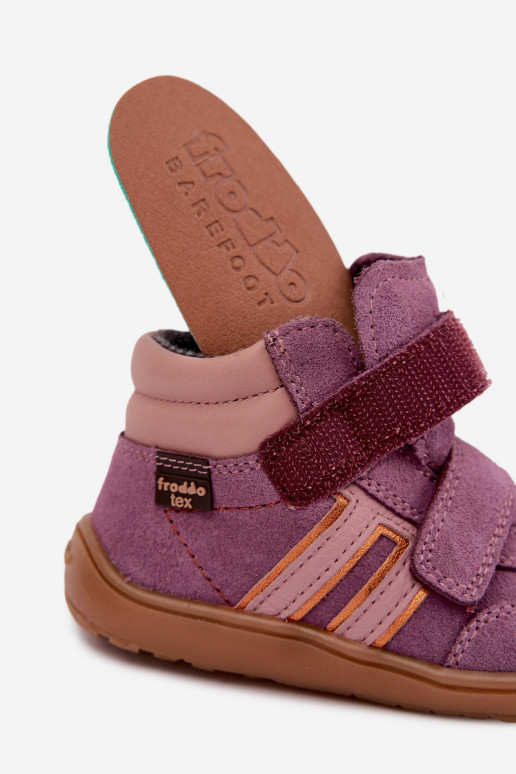 Bērnu mākslīgā zamšādas apavi Barefoot FRODDO G3110285-12 violeti