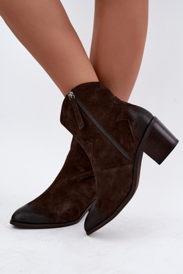 Ādas zamša siltināti zābaki cowboy stila D&A CR62-3395 tumši brūnā krāsā 2
