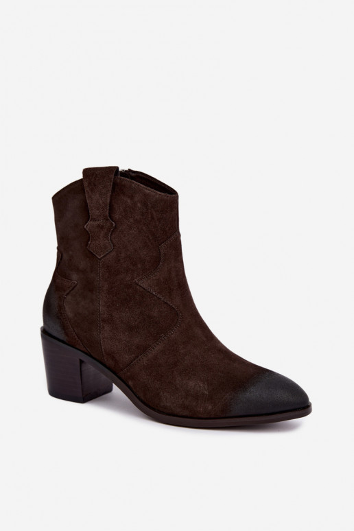 Ādas zamša siltināti zābaki cowboy stila D&A CR62-3395 tumši brūnā krāsā