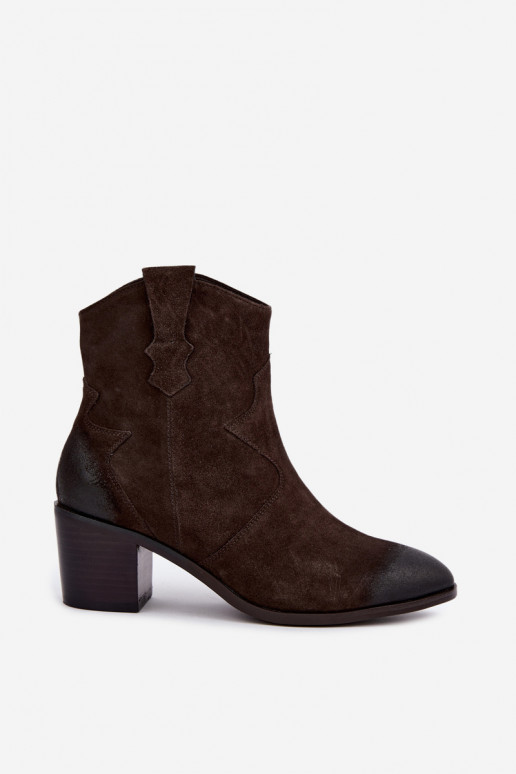 Ādas zamša siltināti zābaki cowboy stila D&A CR62-3395 tumši brūnā krāsā