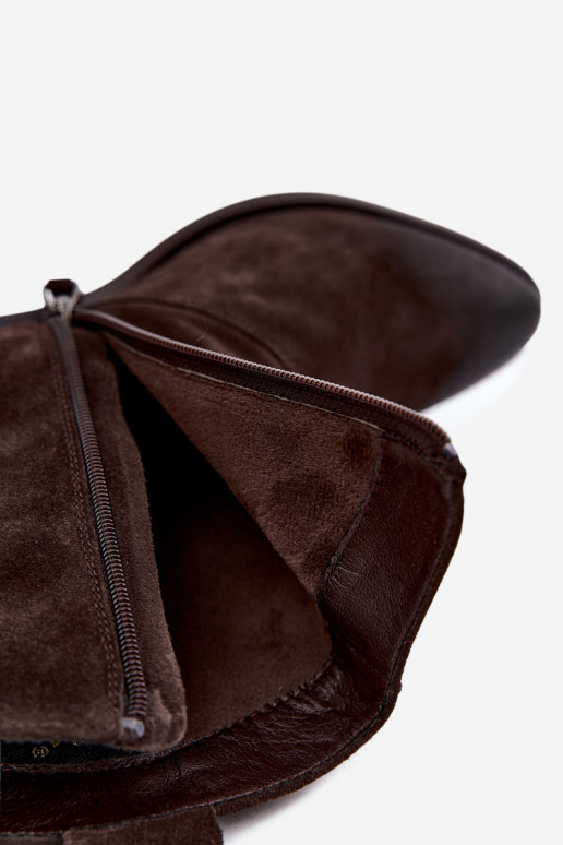 Ādas zamša siltināti zābaki cowboy stila D&A CR62-3395 tumši brūnā krāsā