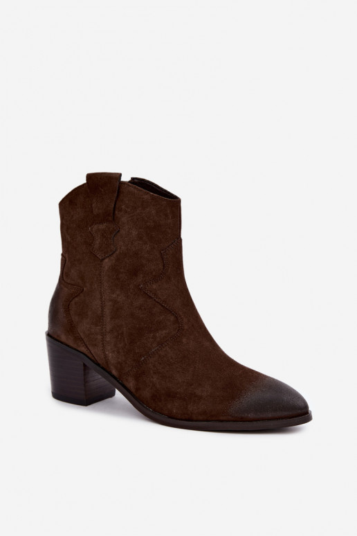 Ādas zamša siltināti zābaki cowboy stila D&A CR62-3395 šokolādes krāsā