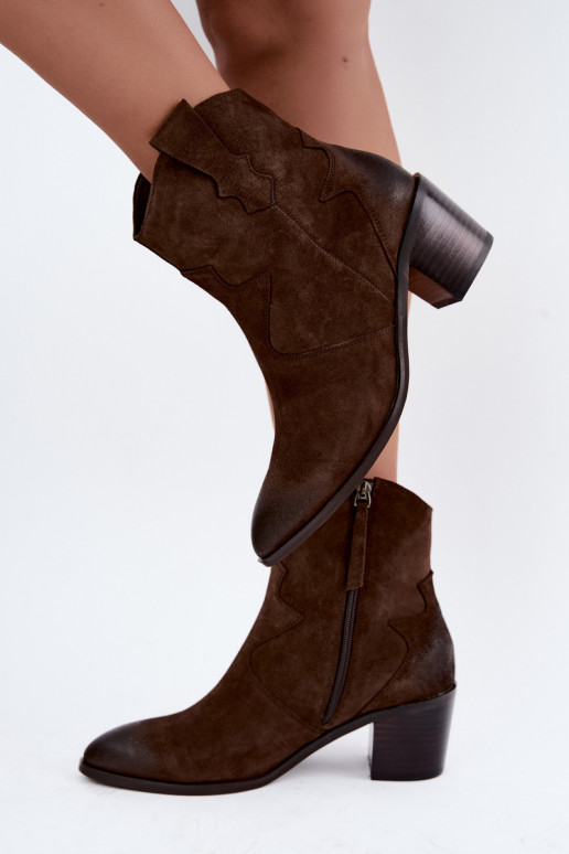 Ādas zamša siltināti zābaki cowboy stila D&A CR62-3395 šokolādes krāsā