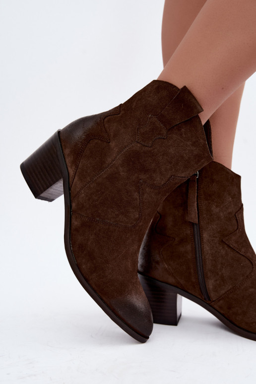 Ādas zamša siltināti zābaki cowboy stila D&A CR62-3395 šokolādes krāsā