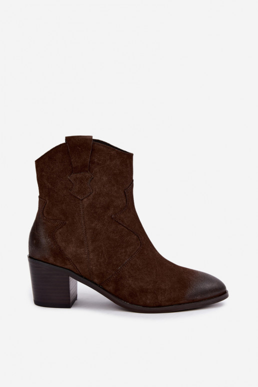 Ādas zamša siltināti zābaki cowboy stila D&A CR62-3395 šokolādes krāsā