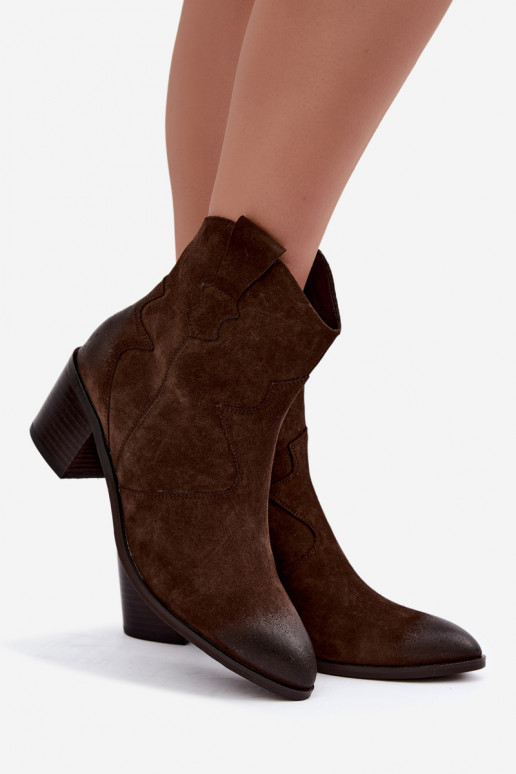 Ādas zamša siltināti zābaki cowboy stila D&A CR62-3395 šokolādes krāsā