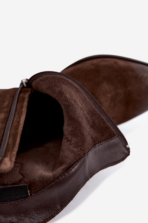 Ādas zamša siltināti zābaki cowboy stila D&A CR62-3395 šokolādes krāsā