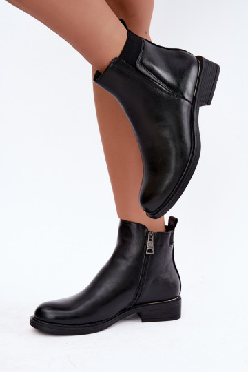 siltināti sieviešu zābaki ar platām papēžiem Vinceza 58690 melnā krāsā