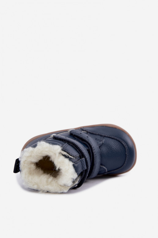 Ādas bērnu sniega zābaki Barefoot Bartek 8401456 tumši zila krāsā