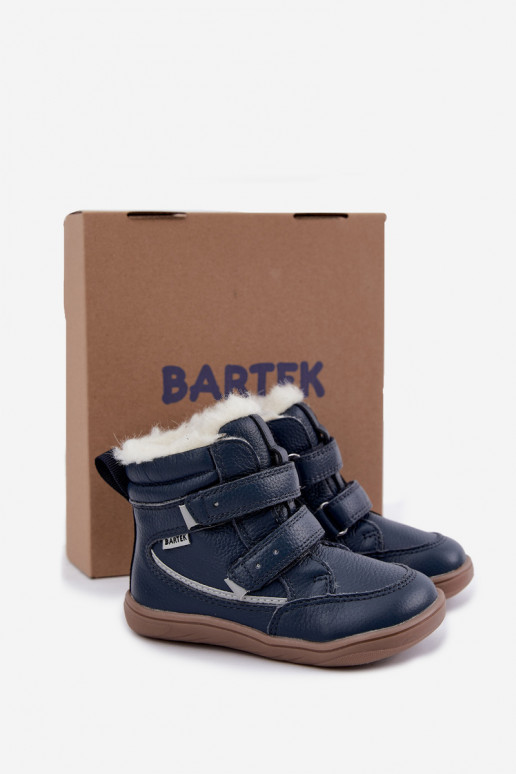 Ādas bērnu sniega zābaki Barefoot Bartek 8401456 tumši zila krāsā