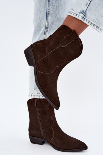 Šokolādes krāsas zamša stila zemo papēžu zābaki Delsa