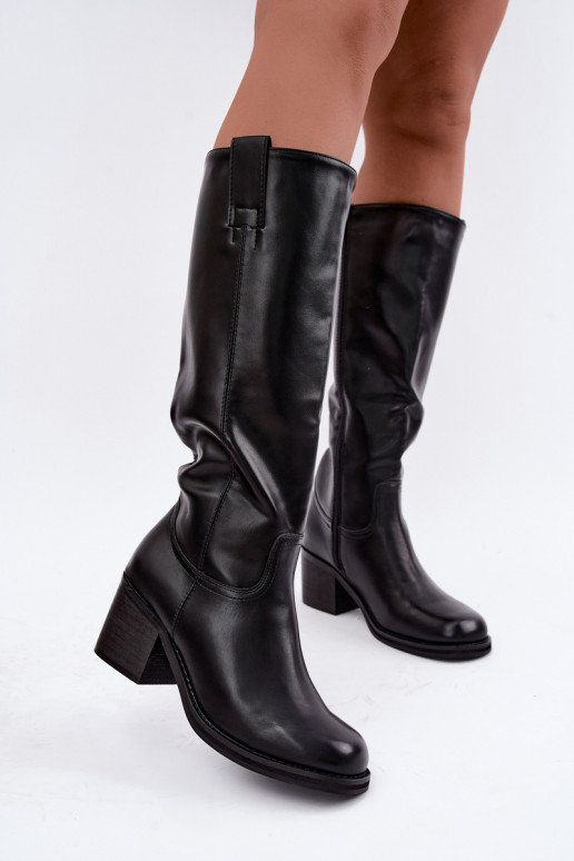 siltināti garie zābaki ar papēžiem melnā krāsā Perrisa