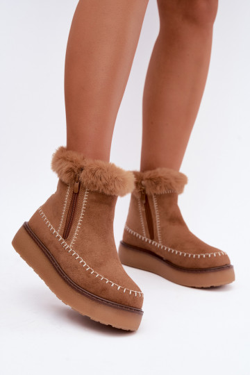 Sieviešu Joceline sniega zābaki ar šuvēm un kažokādu brūnā krāsā 2