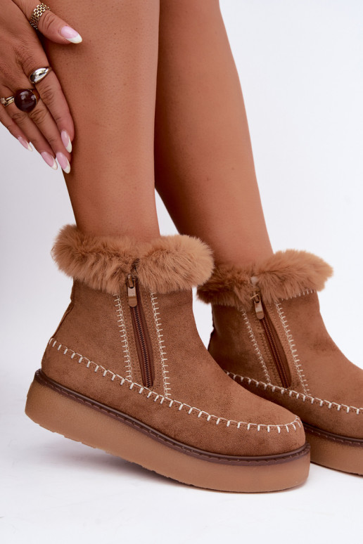 Sieviešu Joceline sniega zābaki ar šuvēm un kažokādu brūnā krāsā
