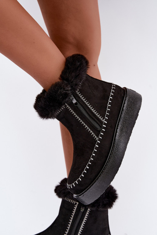 Sieviešu Joceline sniega zābaki ar šuvēm un kažokādu melnā krāsā