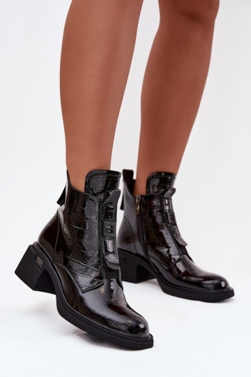 Ādas sieviešu potītes ar iegravētu detaļu melnas Lorenza 2