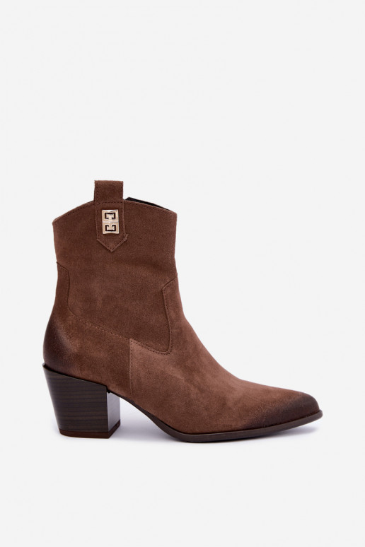 Siltināti brūni zābaki cowboy stila ar papēžiem Zazoo 60603