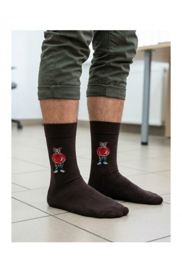 Šokolādes krāsas vīriešu zeķes Meškiukai IN Bluzie
