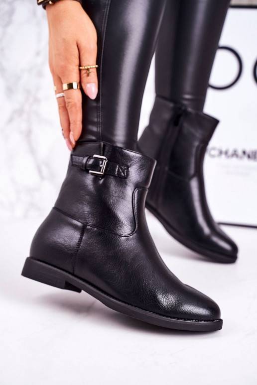 Siltināti sieviešu puszābaki ar sprādzēm melnas krāsas Halfway J.STAR But - 1