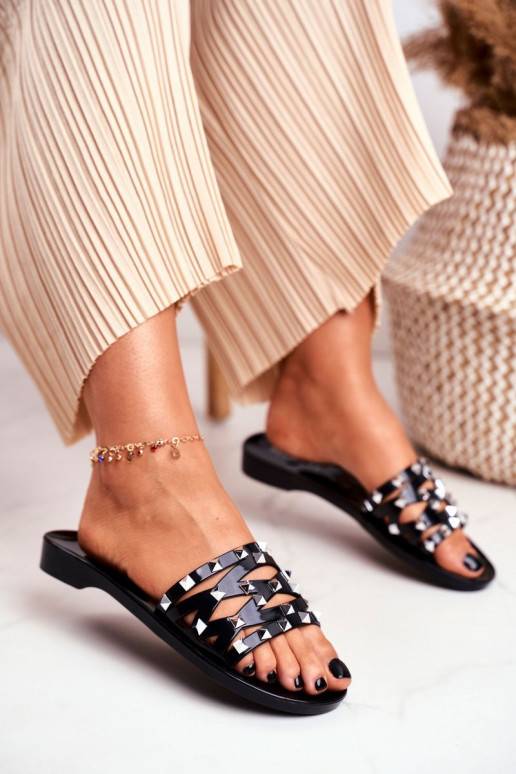 Plätud mustad kummist neetidega Patty Plätud mustad kummist neetidega Patty