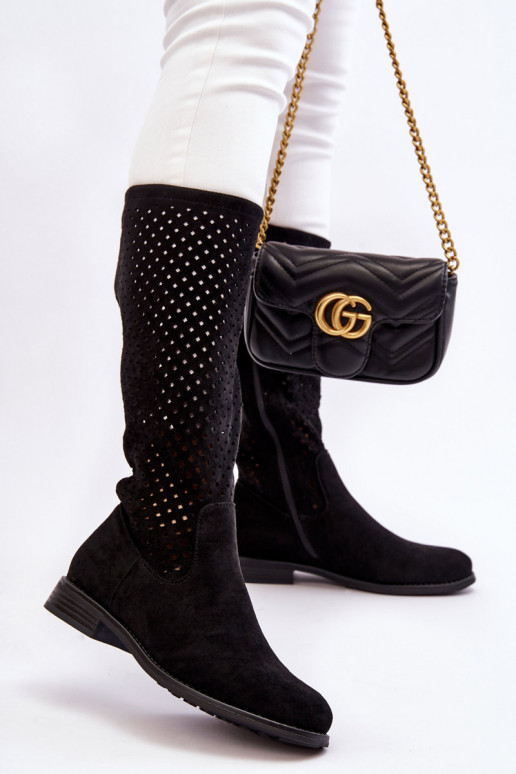 Ažūra zamšādas garie zābaki  melnas... Ažūra zamšādas garie zābaki  melnas...