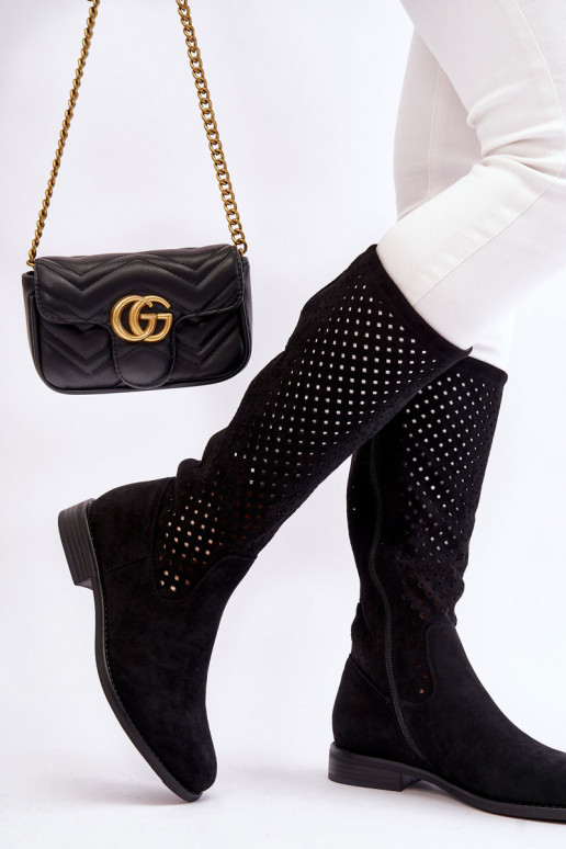 Ažūra zamšādas garie zābaki  melnas... Ažūra zamšādas garie zābaki  melnas...