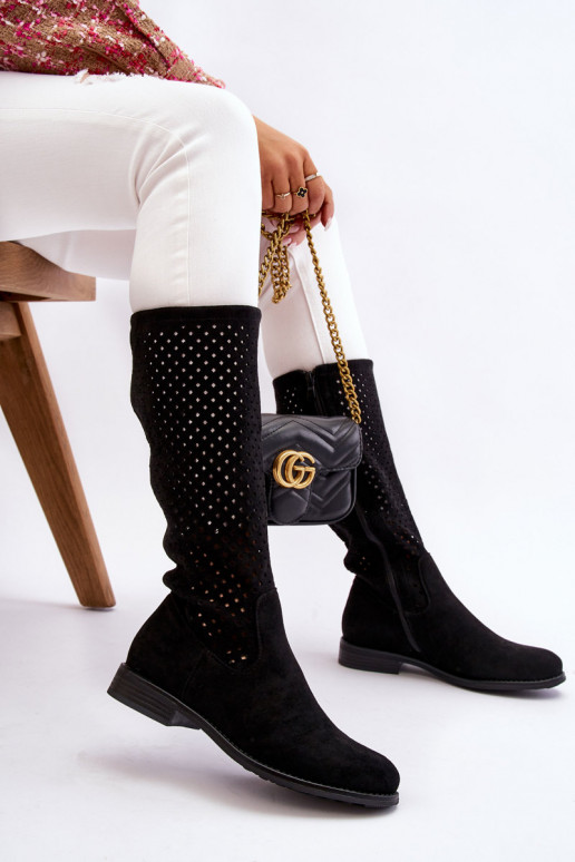 Ažūra zamšādas garie zābaki  melnas... Ažūra zamšādas garie zābaki  melnas...