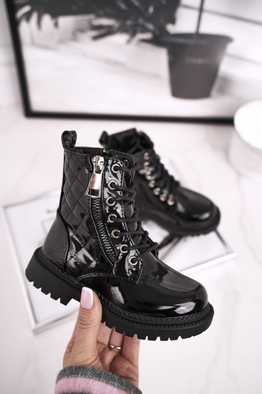 Melnas krāsas lakots sieviešu zābaki