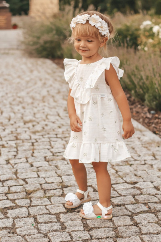 Bērnu sandales ar ziediem baltā krāsā Bērnu sandales ar ziediem baltā krāsā