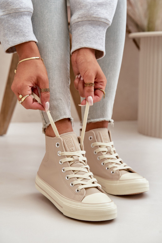 sieviešu puszābaki siltināti no eko ādas smilšu krāsas Big Star OO274934