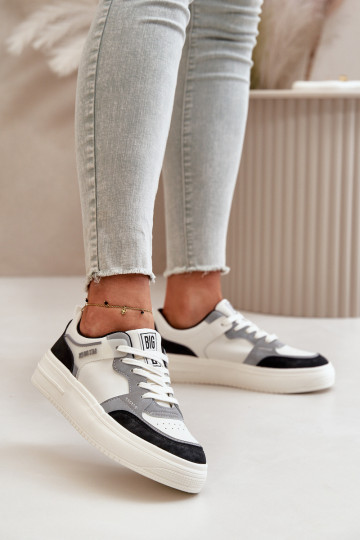 Sieviešu zemais Sneakers modeļa apavi no eko ādas Big Star OO274028 Baltas-Pelēkas krāsas 2