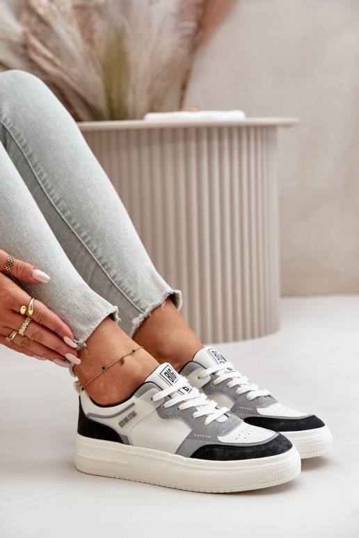 Sieviešu zemais Sneakers modeļa apavi no eko ādas Big Star OO274028 Baltas-Pelēkas krāsas